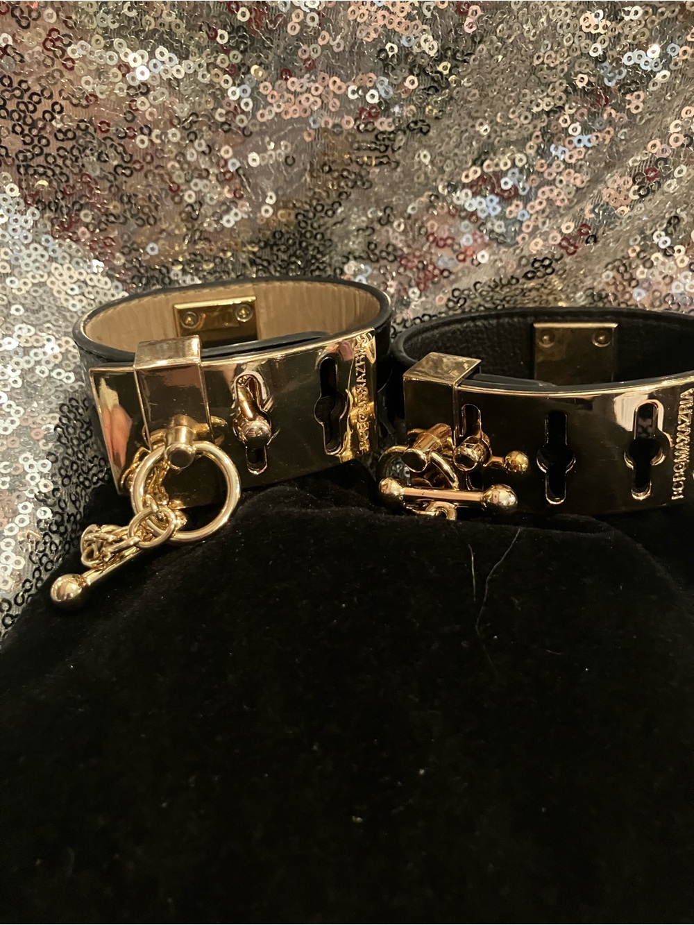 BCBGMaxAzria Set of 2 Black Leather Toggle Cuff Bracelets - Picture 2 of 9